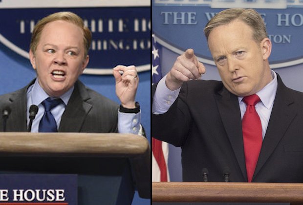 SATURDAY NIGHT LIVE -- "Kristen Stewart" Episode 1717 -- Pictured: Melissa McCarthy as Press Secretary Sean Spicer during the "Sean Spicer Press Conference" sketch on February 4th, 2017 -- (Photo by: Will Heath/NBC)